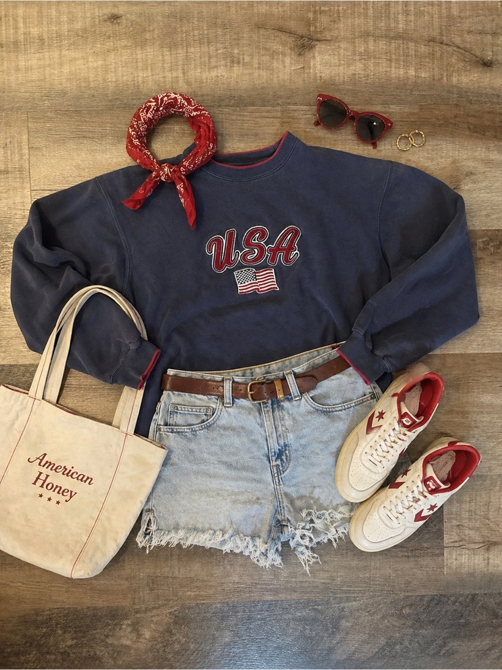 croft & barrow Navy USA Graphic Crewneck Sweatshirt